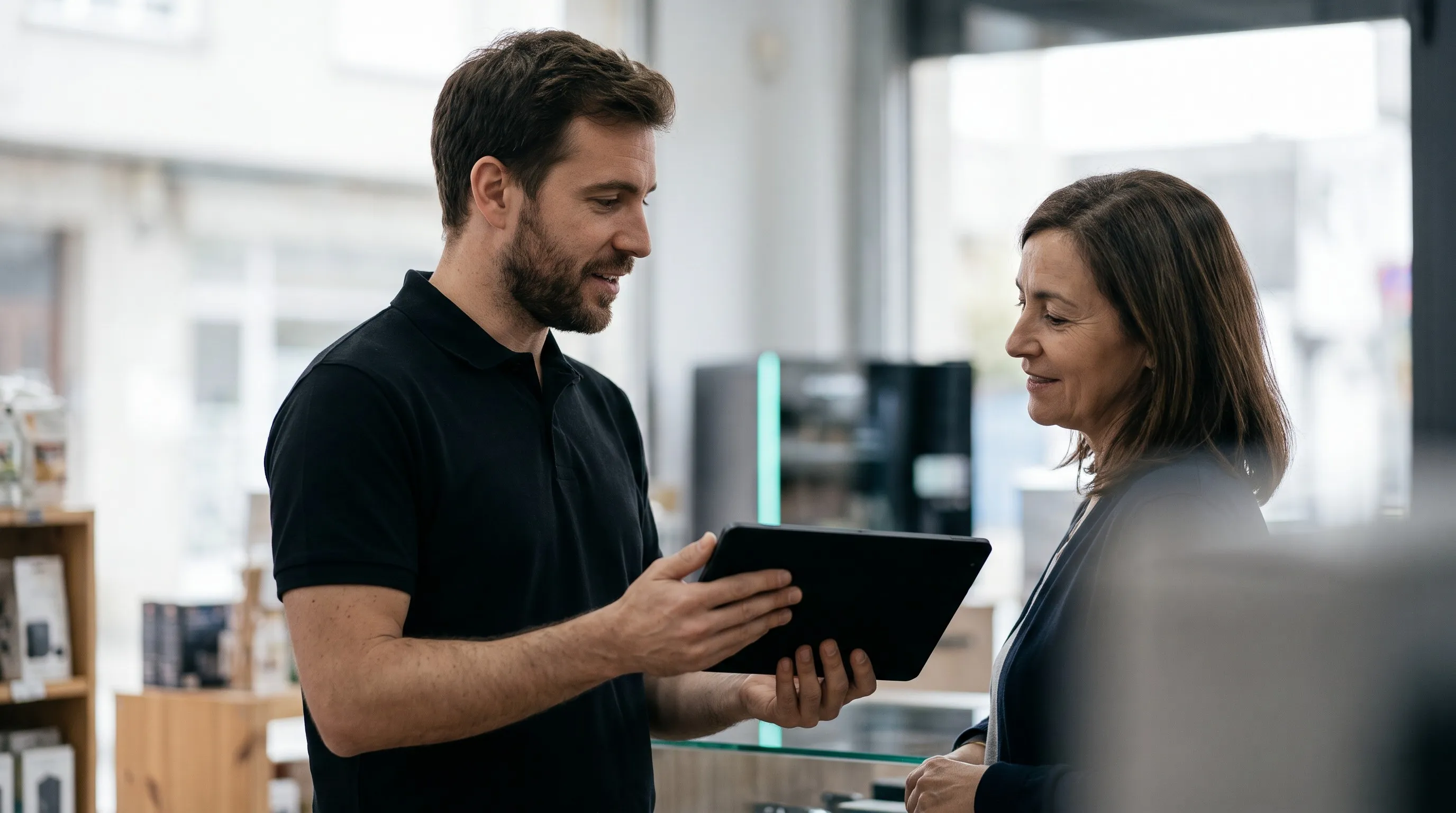 Técnico de GPC Innova asesorando a un cliente sobre soluciones digitales